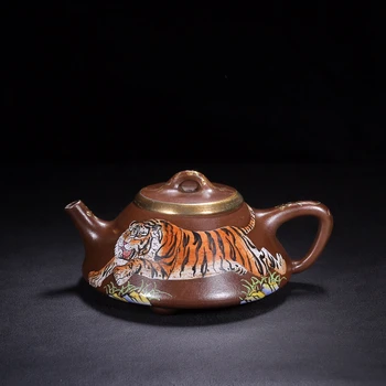 Китайски Чайник за Чай Yixing Ръчно изработени От Лилава Глина, Боядисани Тигрови Гърне Търговска марка 250 СС
