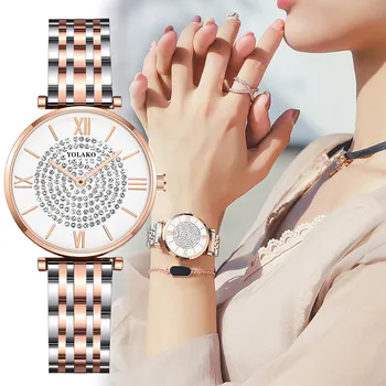 2022 Дамски Часовници Модни Прости Часовници За Жени От Неръждаема Стомана с Кристалалми и Диаманти Часовник на Китката За Момичета Relogio Feminino Reloj