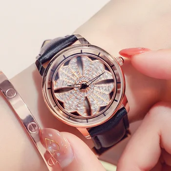 Модни Кръгли Кристални Иновативни Ръчен Часовник с Циферблат, Ежедневни Ръчен Часовник с Кожена Каишка, Модерни Водоустойчиви Часовници за Жени, Подаръци 0