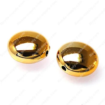 Мъниста, 11x18 мм златни плоски кръгли пластмасови мъниста с UV покритие, златисто кафяво, които се продават по 265 бр за кг