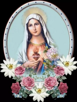 Направи си САМ Пълна Картина на Диамантена Свята Християнска Дева Мария Цвете Бродерия на кръстат бод 5D Бродерия Религия Стенопис Дрехи Изкуството на Украса на Стаята