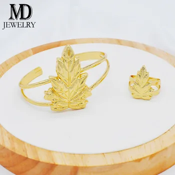 Дубай златен цвят, гривна, пръстен дамски комплект гривна-маншет с пръстен на булката сватбен индийска гривна и пръстен 0