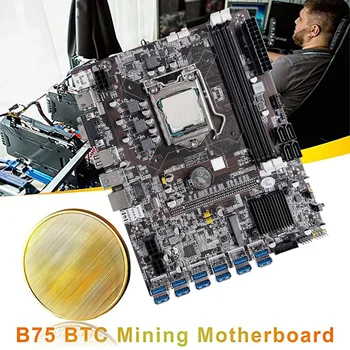 HOT нови B75 12 карти GPU БТК дънна Платка за майнинга + процесор G620 + Вентилатор + Термопаста + Кабел превключвател Слот 12XUSB3.0 LGA1155 DDR3 RAM MSATA 3